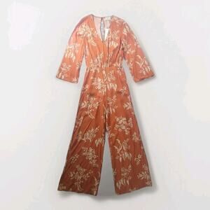 NWT Sezane 34 Long Sleeve V Neck Pernelle Jumpsuit Viscose Wool Rust Orange